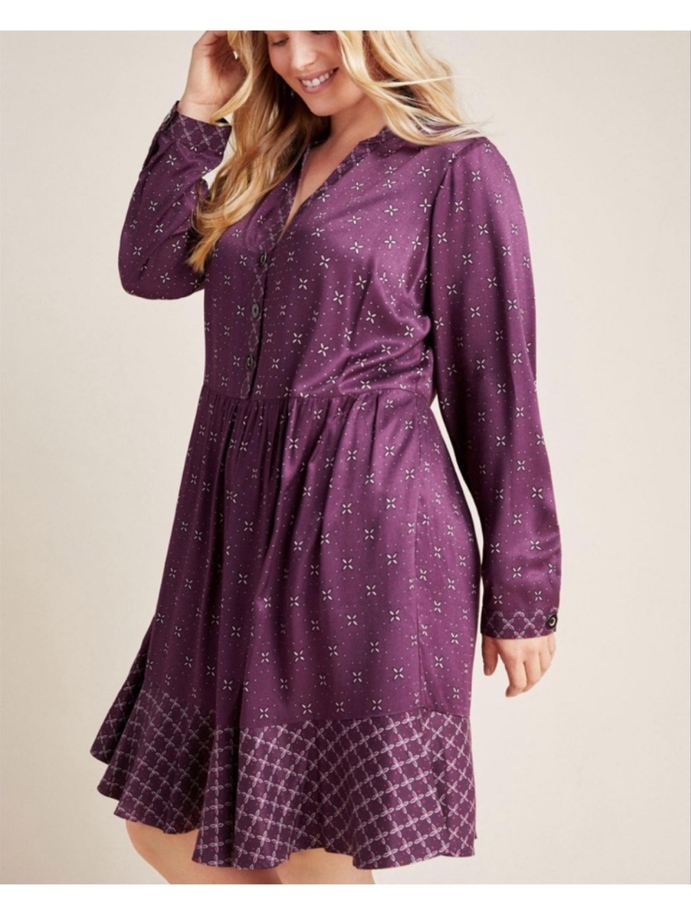Anthropologie Maeve Gillian Long Sleeve Bordeaux Wine Purple Dress XSP